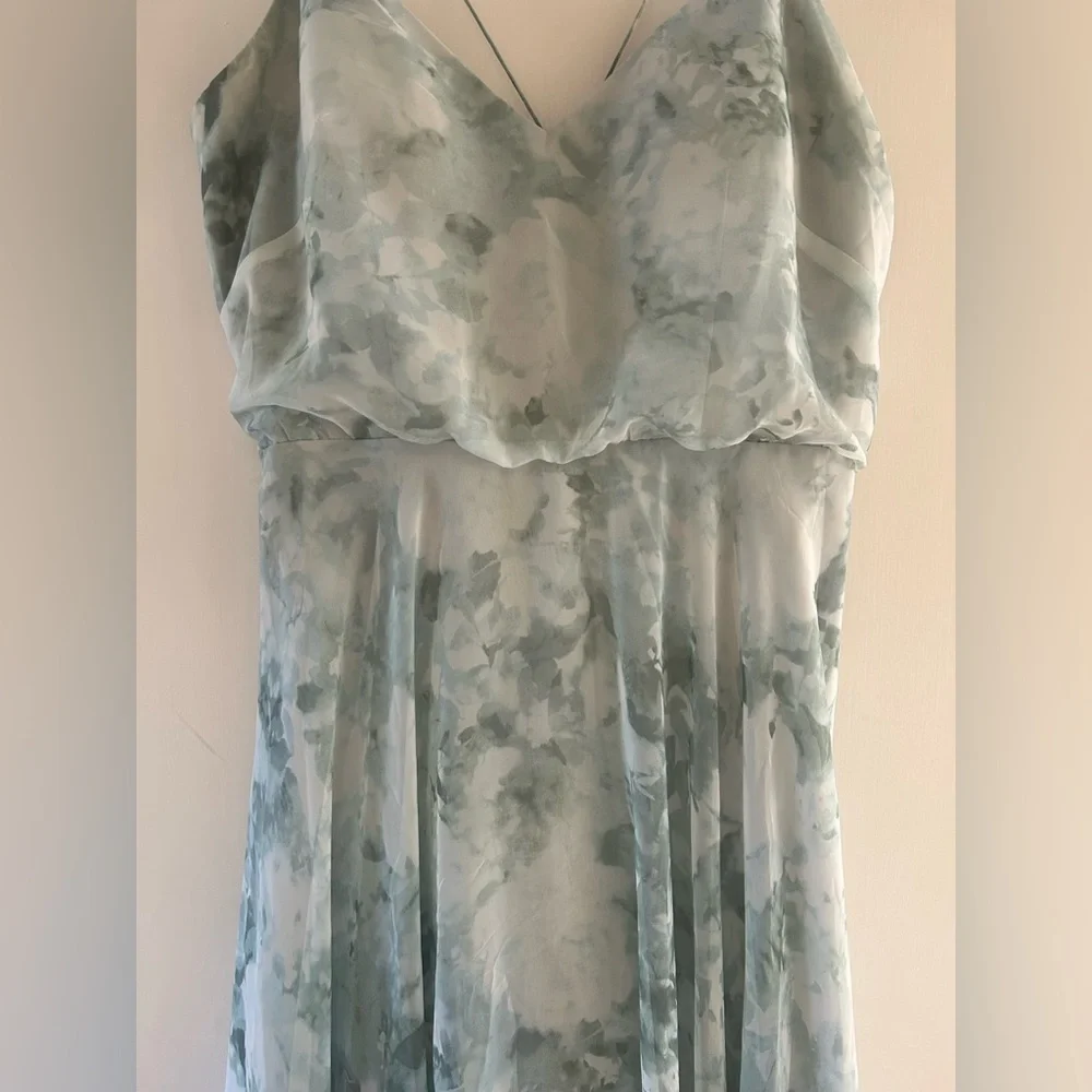 Jenny Yoo Inesse Light Blue Green Floral Maxi Dress Size 10 - Picture 2 of 9